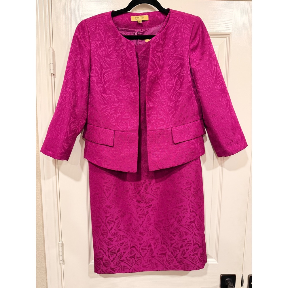 Kasper Dress Suit Set Women 8P Pink Excellent Jacquard Jacket Sheath 2pc Petites